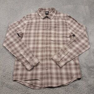 Under Armour Flannel Shirt Mens Size Large Light Brown Snap Buttons Outdoor